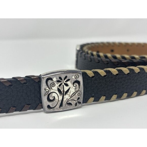 Brighton Black Leather Whipstitch Concho Belt Size M 30/32 Aged - Picture 2 of 10